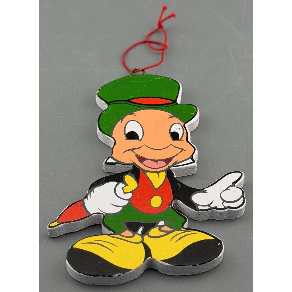 Vintage Walt Disney Company Ornament Jiminy Cricket Wood Christmas 4